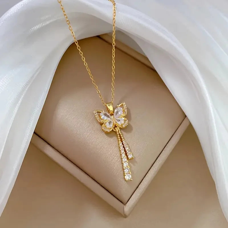 π¦β¨ Butterfly Tassel Necklace β Zircon & Titanium Steel, Elegant Gift for Her ππ