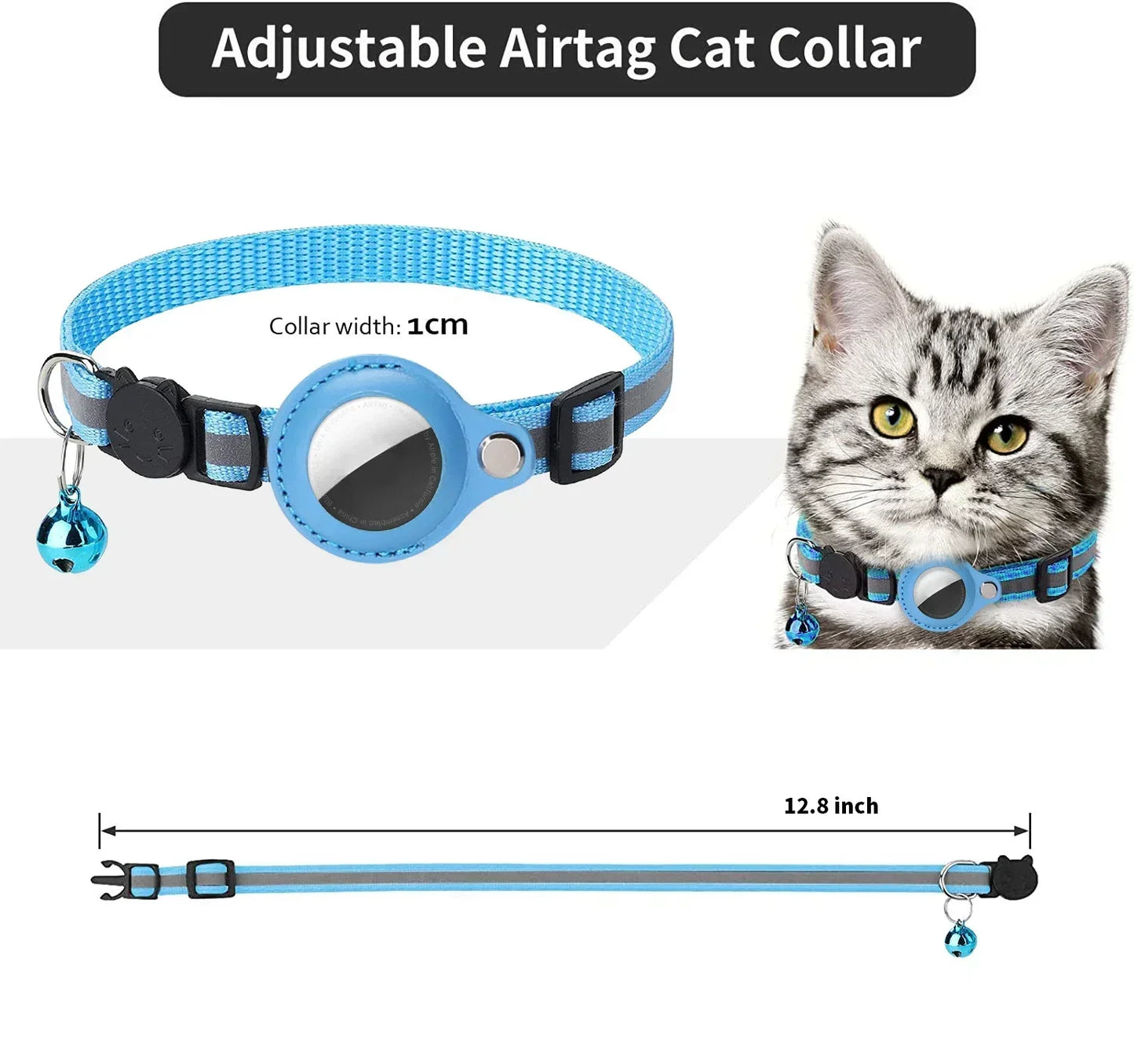 🐾 Reflective Anti-Lost Cat Collar w/ Airtag Case & Bell