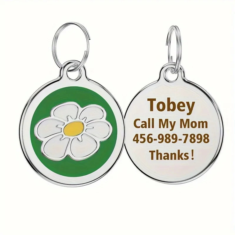 ๐ผ Personalized Daisy Pet ID Tag โ Custom Name Pendant for Cats & Dogs ๐พ