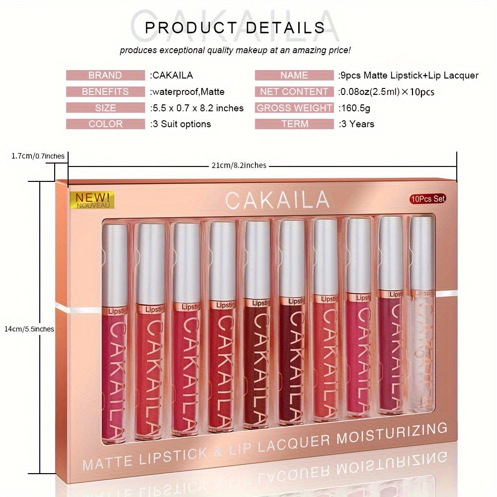 💋 CAKAILA 10-Piece Matte Liquid Lipstick Set | Long-Lasting, Waterproof, Non-Stick, Velvet Finish – Red Shades for All Skin Types