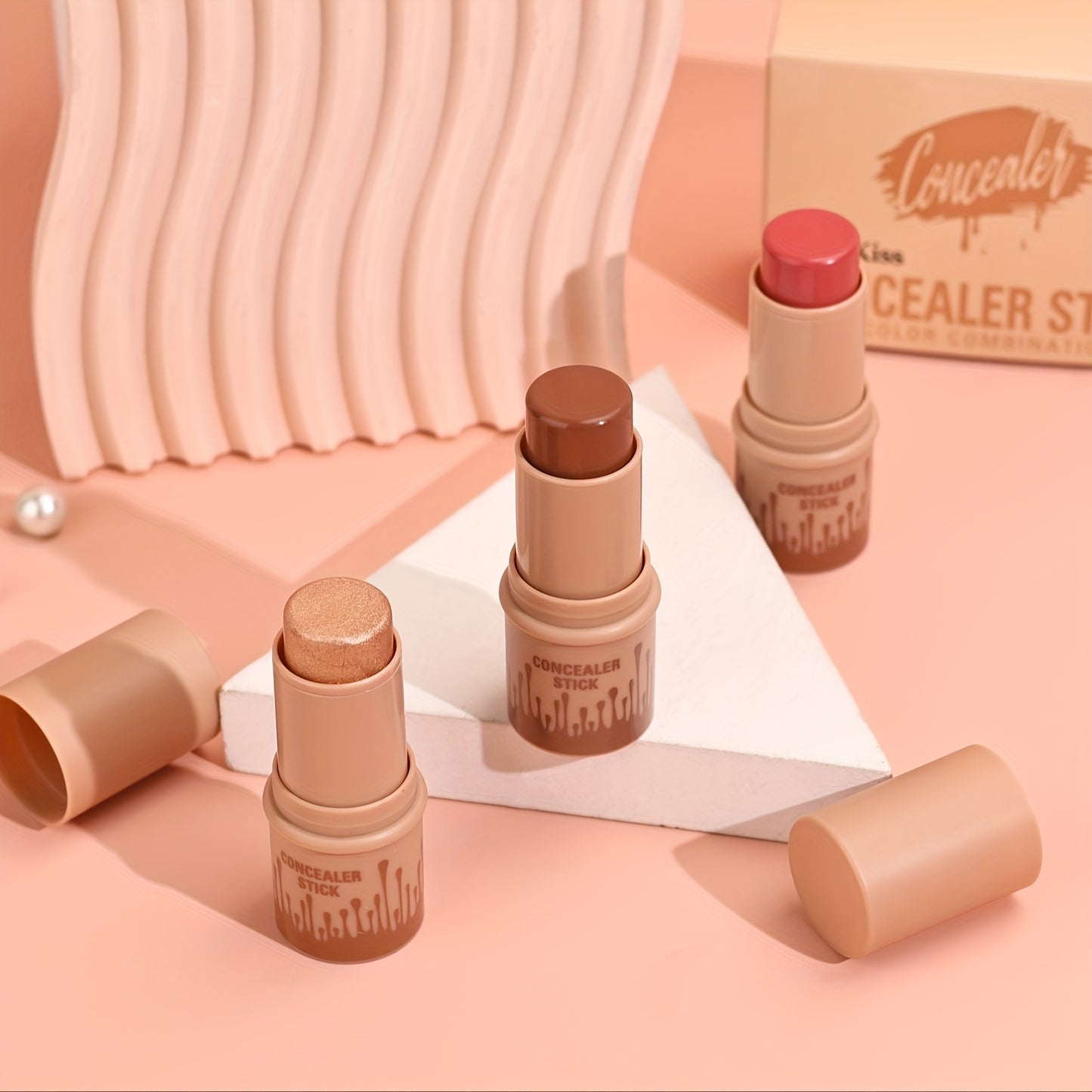 ✨ 3-Piece Cream Contour Kit – Contour, Blush & Highlighter Sticks + Brush | Waterproof & Long-Lasting