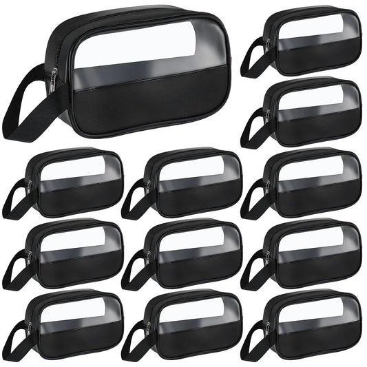 12 Pieces Toiletry Bag for Women Men Travel Toiletry Bag Translucent Small Makeup Bag Pouch Portable Waterproof Cosmetic Bag Set Make Up Travel Bag Organizer for Accessories Toiletries (Black)