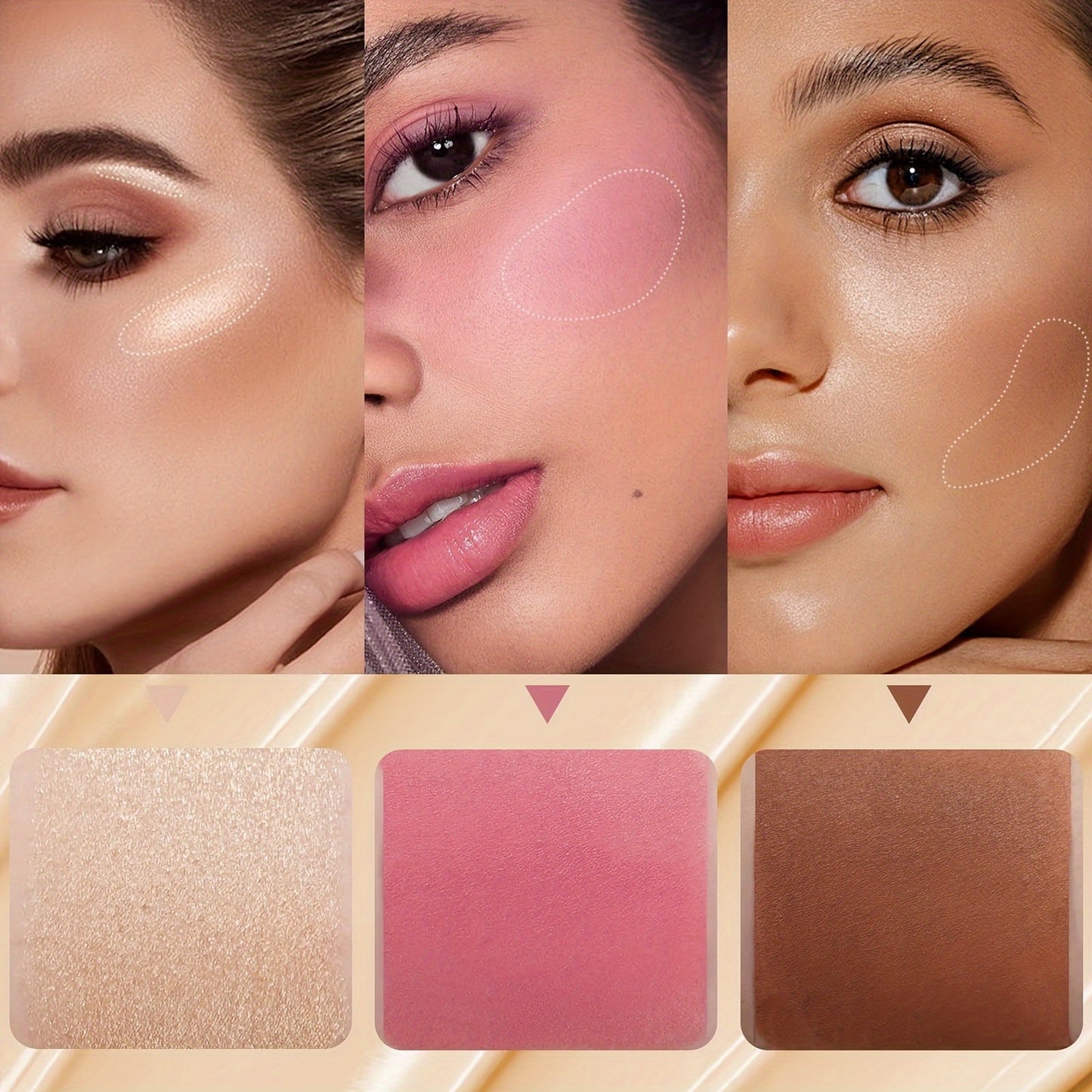 ✨ 3-Piece Cream Contour Kit – Contour, Blush & Highlighter Sticks + Brush | Waterproof & Long-Lasting