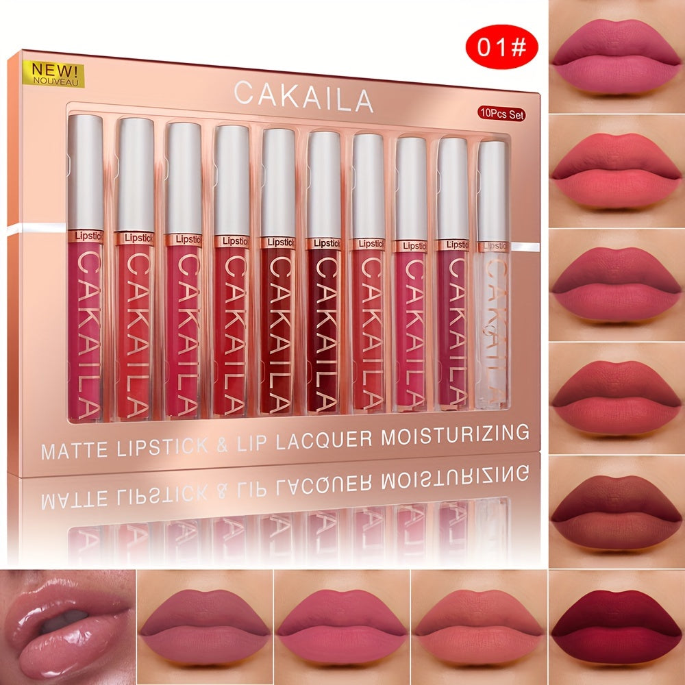 💋 CAKAILA 10-Piece Matte Liquid Lipstick Set | Long-Lasting, Waterproof, Non-Stick, Velvet Finish – Red Shades for All Skin Types