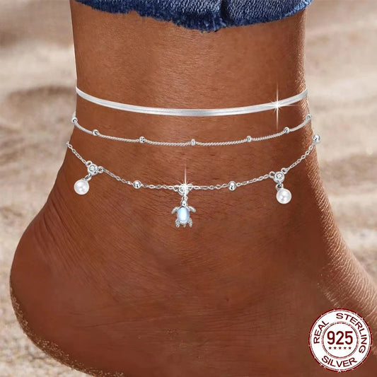 ✨ 925 Sterling Silver Snake Chain Anklet – Adjustable Beach Jewelry for Women!