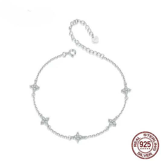 🍀 Sterling Silver Four-Leaf Clover Anklet – Lucky & Luxurious Foot Jewelry! ✨