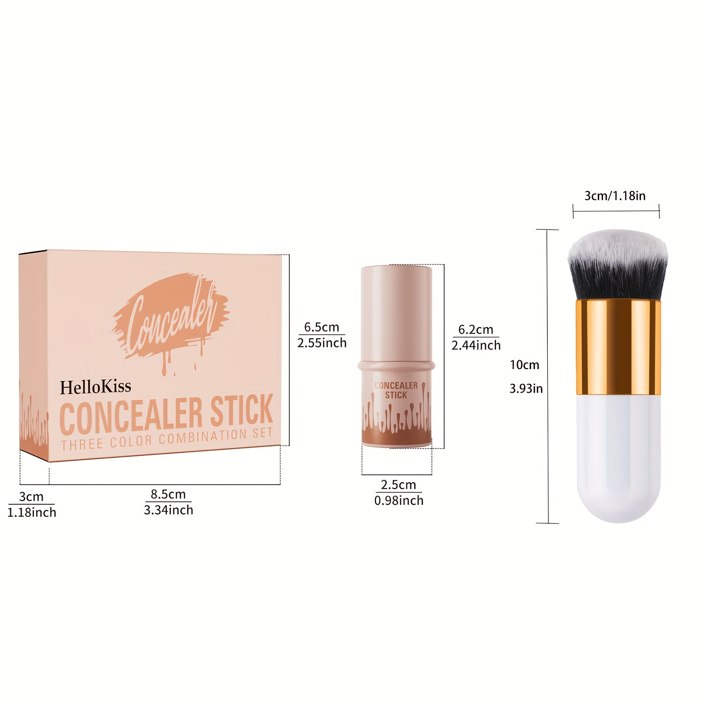 ✨ 3-Piece Cream Contour Kit – Contour, Blush & Highlighter Sticks + Brush | Waterproof & Long-Lasting