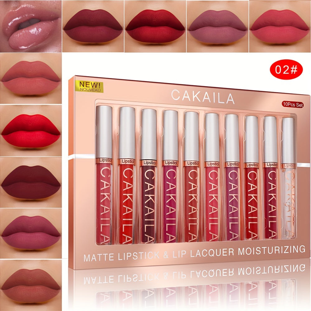 💋 CAKAILA 10-Piece Matte Liquid Lipstick Set | Long-Lasting, Waterproof, Non-Stick, Velvet Finish – Red Shades for All Skin Types