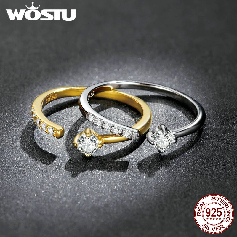 💍 WOSTU 925 Sterling Silver Zircon Engagement Ring – Adjustable & Timeless! ✨