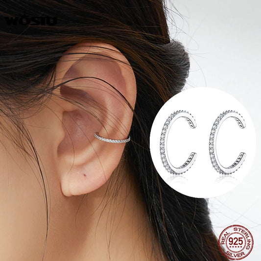 ✨ WOSTU Sterling Silver Zircon Ear Cuffs – No Piercing, All Glam! 💎