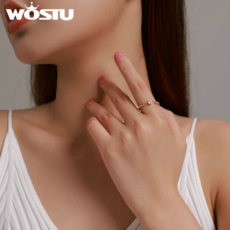 💍 WOSTU 925 Sterling Silver Zircon Engagement Ring – Adjustable & Timeless! ✨