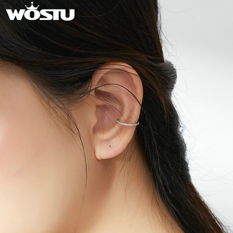 ✨ WOSTU Sterling Silver Zircon Ear Cuffs – No Piercing, All Glam! 💎