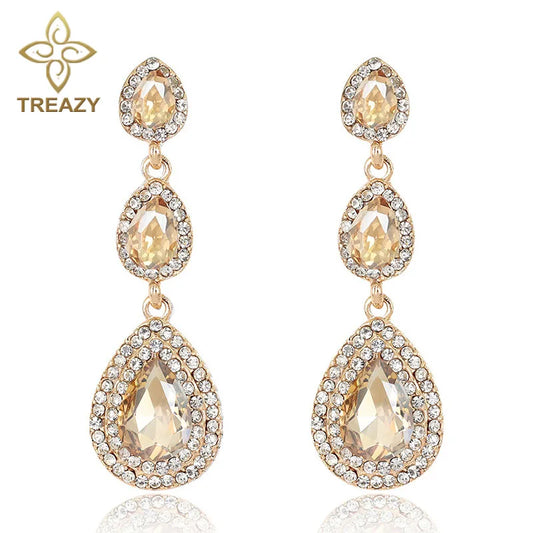 ✨ TREAZY Champagne Crystal Earrings – Effortless Glamour for Every Occasion!