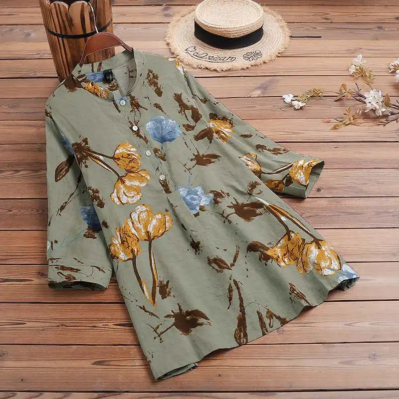 🍂 Bohemian Floral Top – Casual & Elegant | ZANZEA 3/4 Sleeve