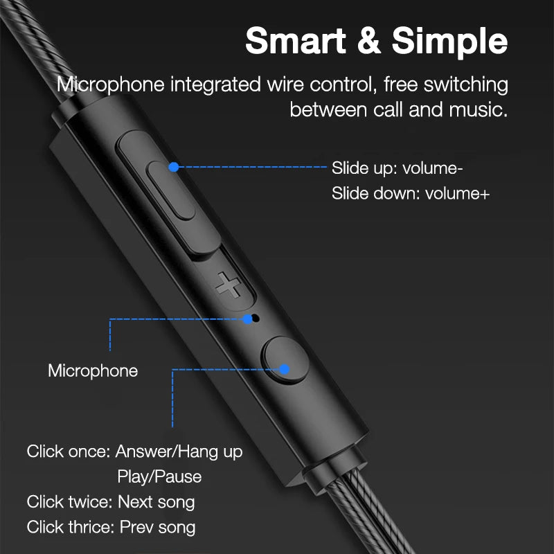 🎧📱 سماعات أذن سلكية 3.5mm – صوت ستيريو نقي وميكروفون مدمج 🎶