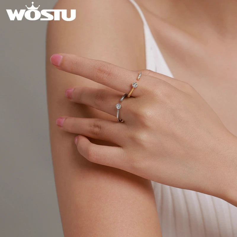 💍 WOSTU 925 Sterling Silver Zircon Engagement Ring – Adjustable & Timeless! ✨