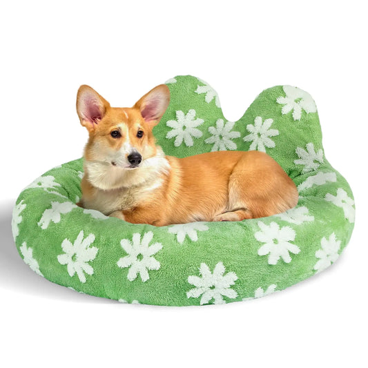 Parderry Cat Bed & Dog Bed Removable Cozy Soft Cat Bed Washable Round Cute Dog Bed with Jacquard for Small Medium Cats and Dogs Green Flower S
