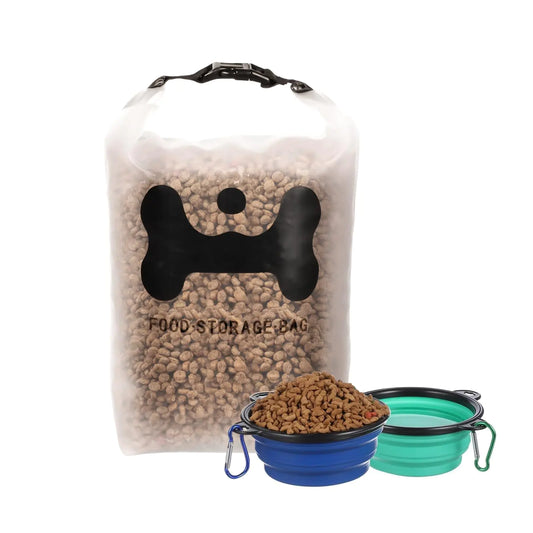 🐶🎒 Silicone Pet Food Storage Bag + 2 Collapsible Bowls – Travel Ready!