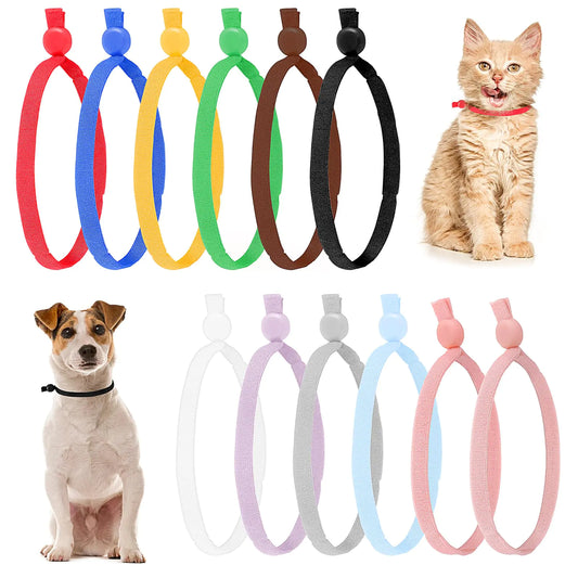 Andibro 60Pcs Elastic Puppy Litter Collars 12 Colors Adjustable Identification Loops Stretchy Bulk Straps 4 Inch Band Cord with Adjustable Buckle for Newborn Puppies Kittens Pets