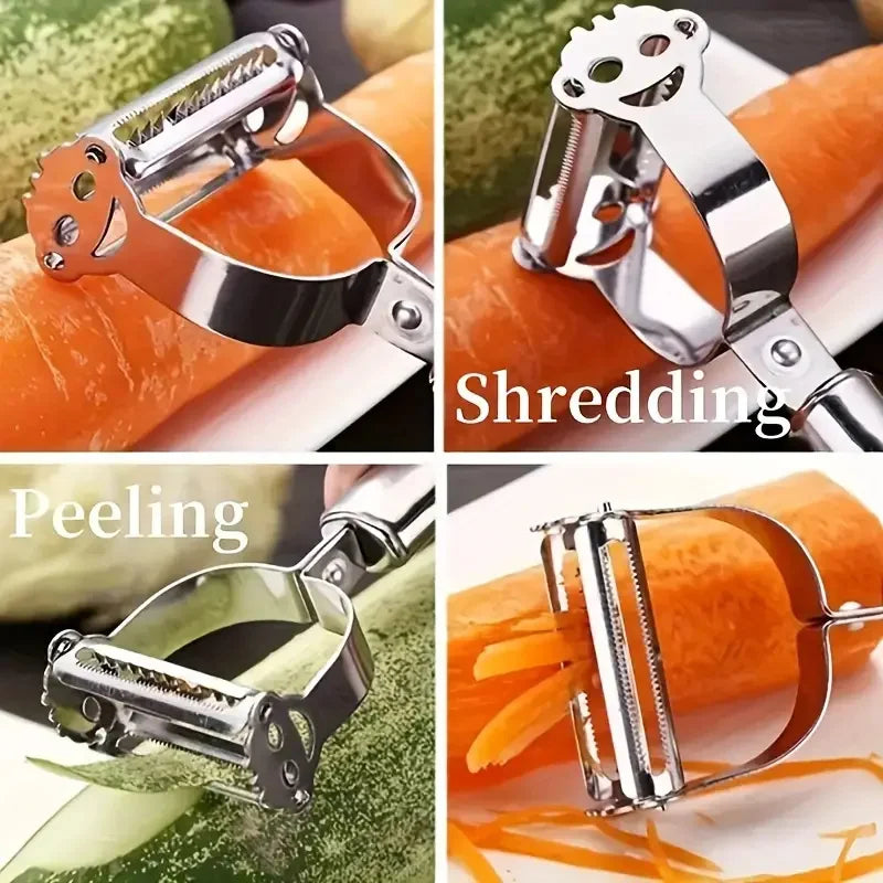 🍅🔪 قشارة خضروات وفواكه ستانلس ستيل برأسين – متعددة الاستخدامات لمنزل عملي ومطبخ مرتب! 🍎🥒