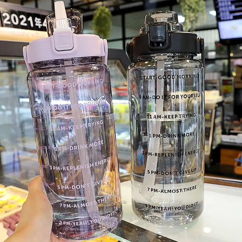 🚰💪 2L Sports Water Bottle – With Straw & Time Marker for Hydration! 🕒🏋️‍♀️