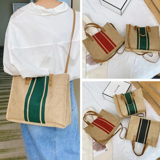 👜🌿 Simple Canvas Stripe Bucket Bag | Women’s Top Handle Tote – Large Capacity Casual Shoulder & Crossbody Bag