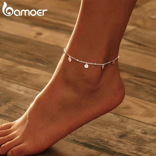 ✨ 925 Sterling Silver Beaded Anklet – Minimalist Summer Foot Jewelry!