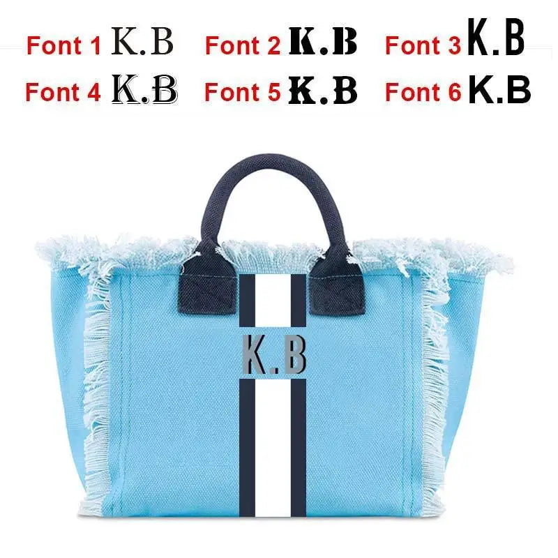 👜🌞 Summer American-Style Stripe Tote | Women’s Canvas Handbag with Tassel – Customizable Letters, Perfect for Beach & Wedding Gift