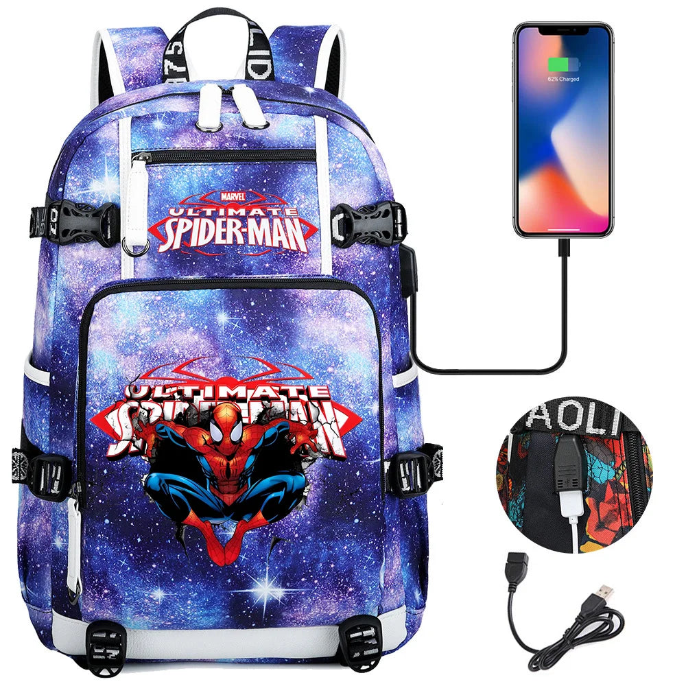 🕷️🎒 Spider-Man Superhero Backpack – Waterproof Multi-Use Bag with USB Charging! 🔌💥