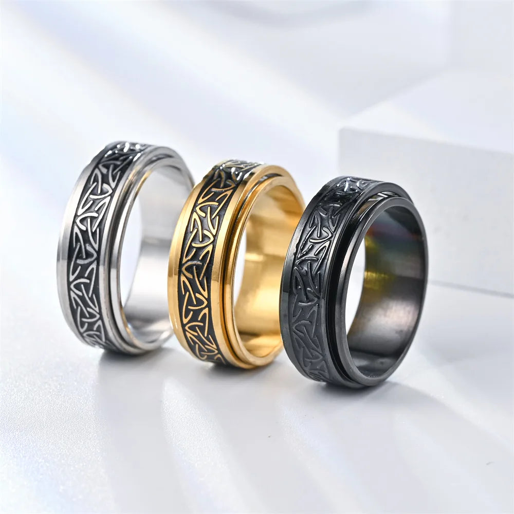 "Viking Rune Spinner Ring for Men ⚔️ – Celtic Knot Design, Anti-Stress Stainless Steel Band"