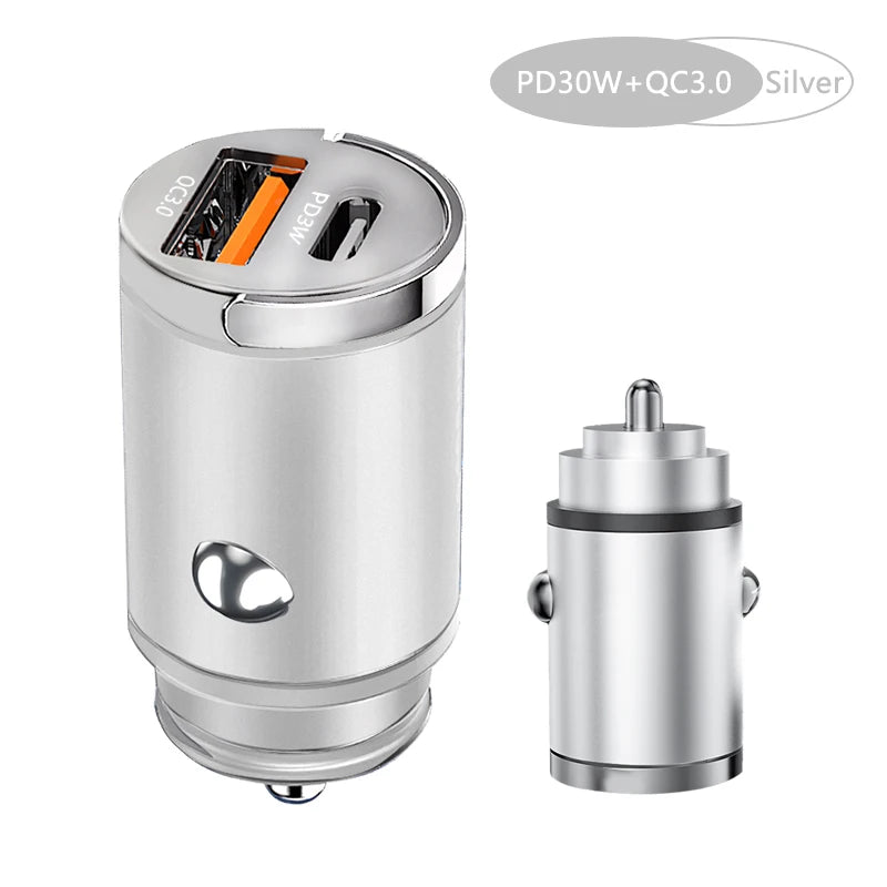 100W Mini Car Charger – Fast PD + QC3.0 USB Type-C Charging for iPhone, Xiaomi, Samsung, Huawei 🔋📱💨