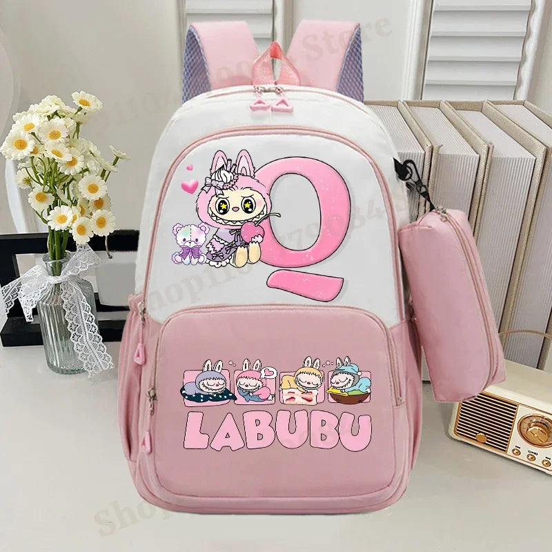 🎓 Large Anime School Backpack + Pencil Case 🖊️ | Cartoon A–Z Letter Design ✨