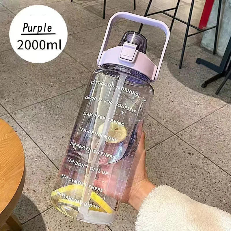 🚰💪 2L Sports Water Bottle – With Straw & Time Marker for Hydration! 🕒🏋️‍♀️