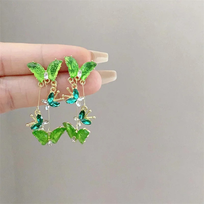 🔥💎 BUTTERFLY DROP EARRINGS - RED ZIRCON GLAM! 💎🔥