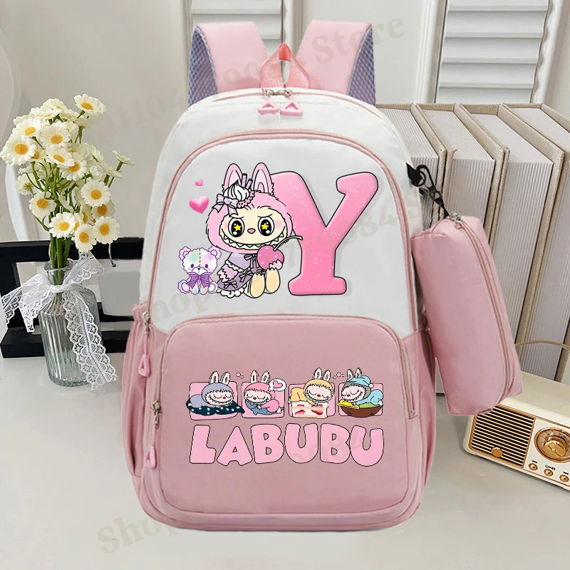 🎓 Large Anime School Backpack + Pencil Case 🖊️ | Cartoon A–Z Letter Design ✨