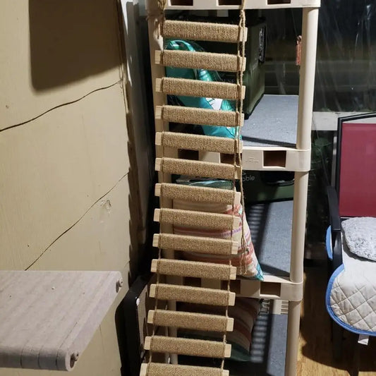 Wall-Mounted Furniture Cat Activity Center Wooden Sisal Scratcher Climber & Bridge with Rope Steps for Kittens and Adult Cats