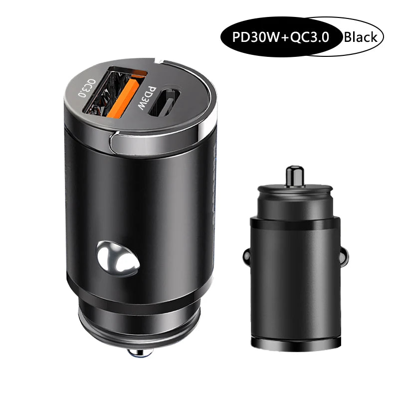 100W Mini Car Charger – Fast PD + QC3.0 USB Type-C Charging for iPhone, Xiaomi, Samsung, Huawei 🔋📱💨
