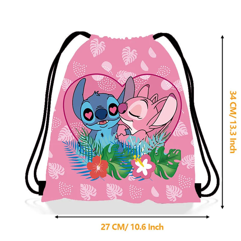 🎒💙 Disney Stitch Fabric Drawstring Bag – Cute Cartoon Design 🎁🌺