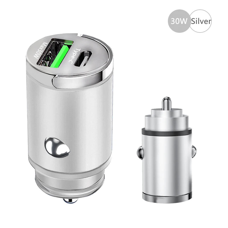 100W Mini Car Charger – Fast PD + QC3.0 USB Type-C Charging for iPhone, Xiaomi, Samsung, Huawei 🔋📱💨