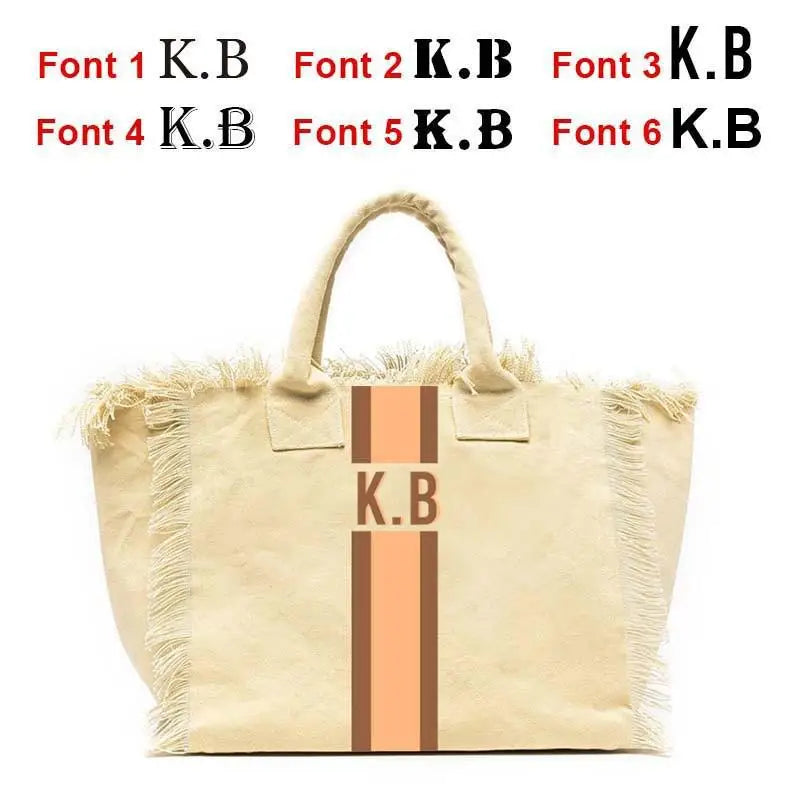 👜🌞 Summer American-Style Stripe Tote | Women’s Canvas Handbag with Tassel – Customizable Letters, Perfect for Beach & Wedding Gift