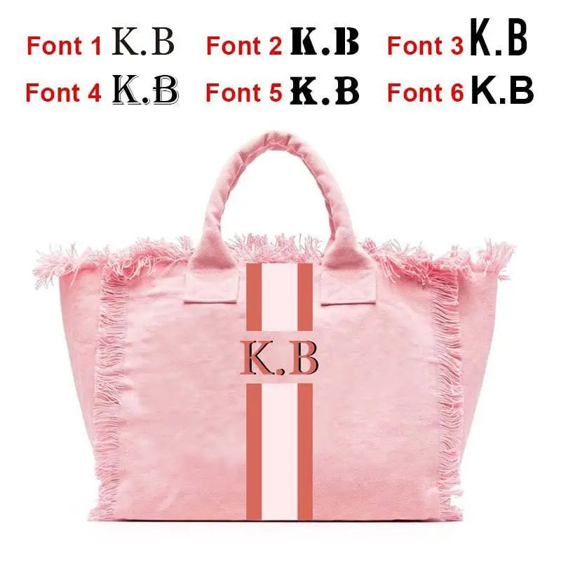 👜🌞 Summer American-Style Stripe Tote | Women’s Canvas Handbag with Tassel – Customizable Letters, Perfect for Beach & Wedding Gift