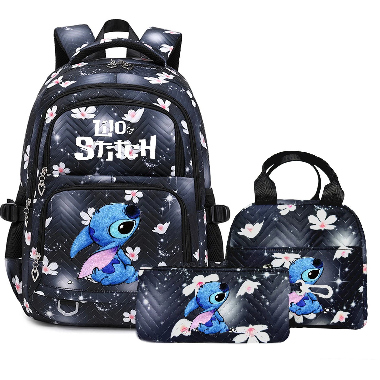 🎒💙 Large Lilo & Stitch Backpack – Perfect for School & Travel for Girls & Women + Pencil Case & Lunch Bag 🍱✨