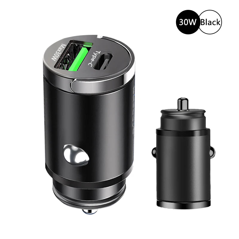 100W Mini Car Charger – Fast PD + QC3.0 USB Type-C Charging for iPhone, Xiaomi, Samsung, Huawei 🔋📱💨