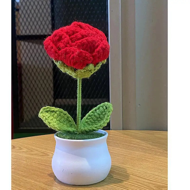 🌹 DIY Handwoven Mini Potted Rose – Bloom Forever in Wool!