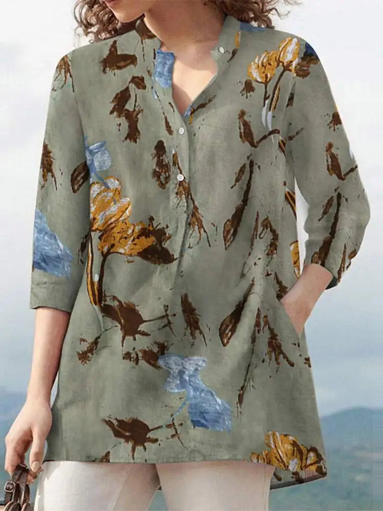 🍂 Bohemian Floral Top – Casual & Elegant | ZANZEA 3/4 Sleeve