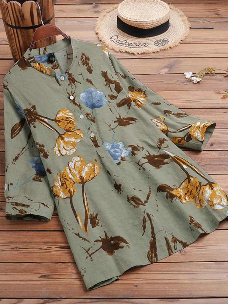🍂 Bohemian Floral Top – Casual & Elegant | ZANZEA 3/4 Sleeve