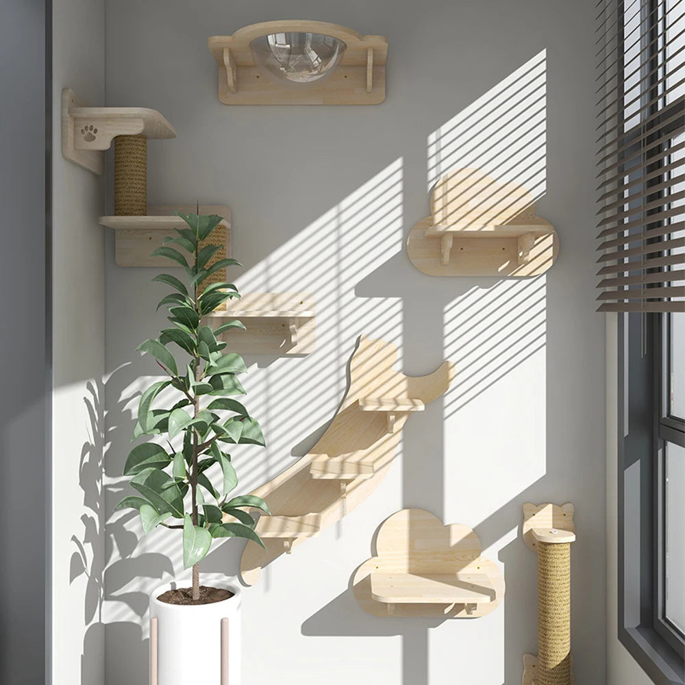 🐱🧗 Wall Cat Tree – Shelf, Hammock & Climbing Post!