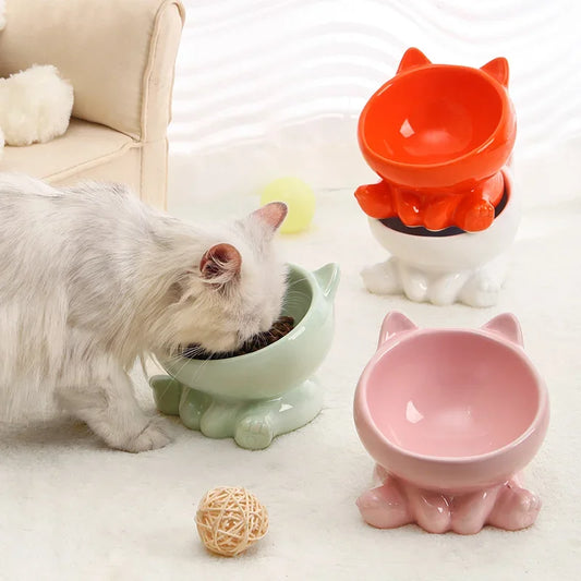 🐶🐱 Ceramic Pet Bowl – Elevated & Tilted for Spine Protection