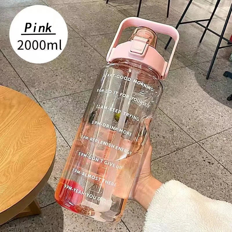 🚰💪 2L Sports Water Bottle – With Straw & Time Marker for Hydration! 🕒🏋️‍♀️