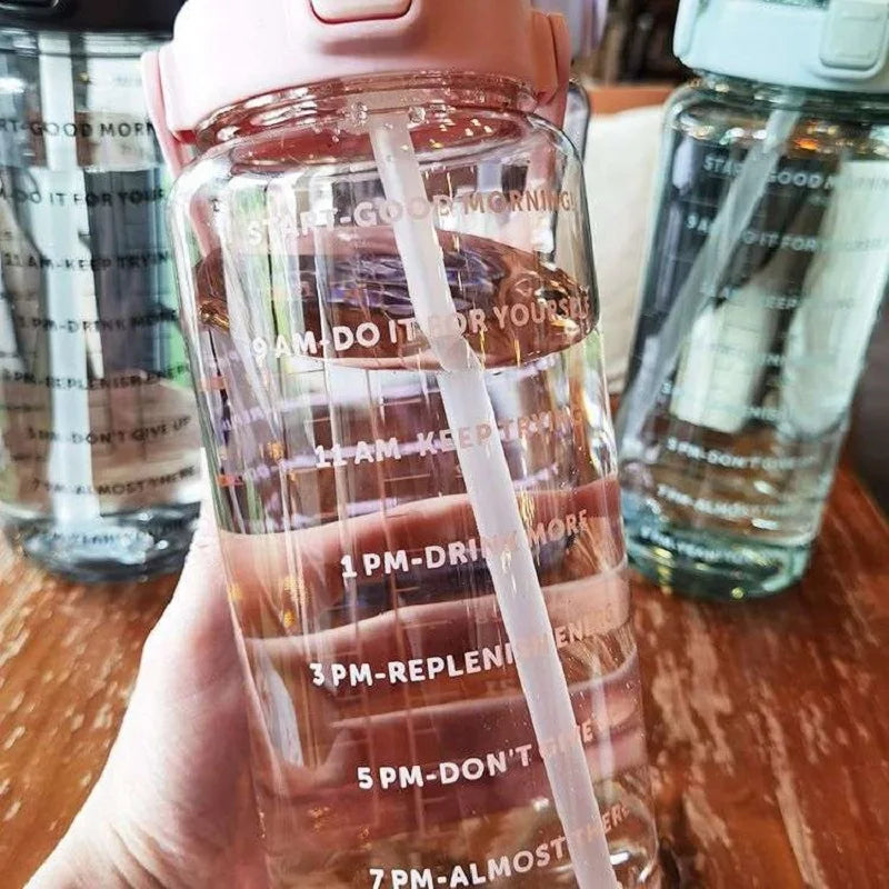 🚰💪 2L Sports Water Bottle – With Straw & Time Marker for Hydration! 🕒🏋️‍♀️